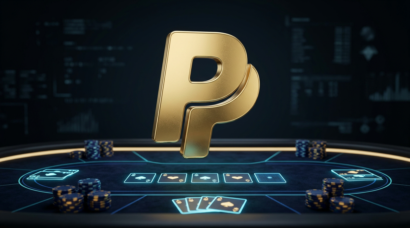 Logo PayPal i akcesoria kasynowe na cyfrowym stole
